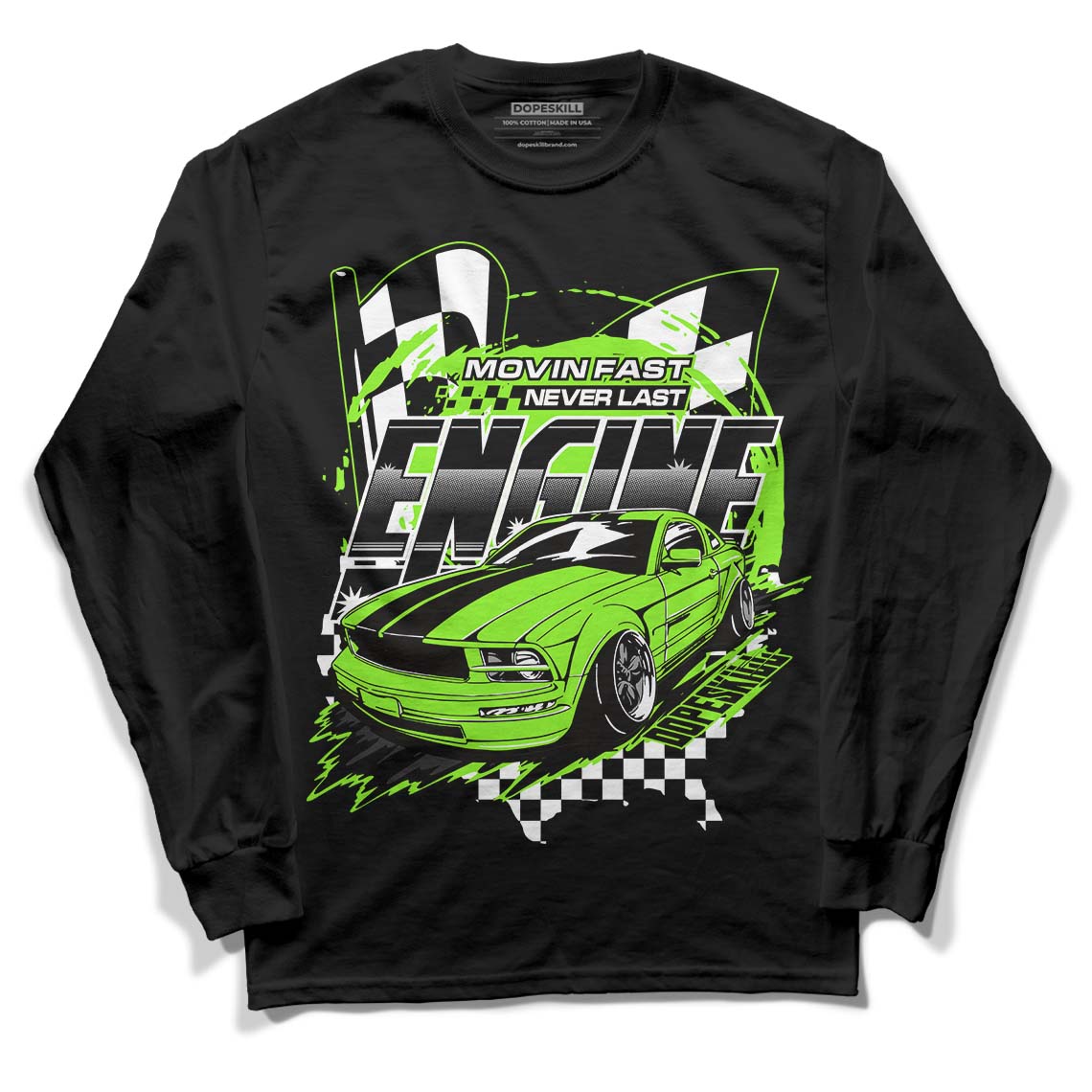 Neon Green Collection DopeSkill Long Sleeve T-Shirt ENGINE Tshirt Graphic - Black