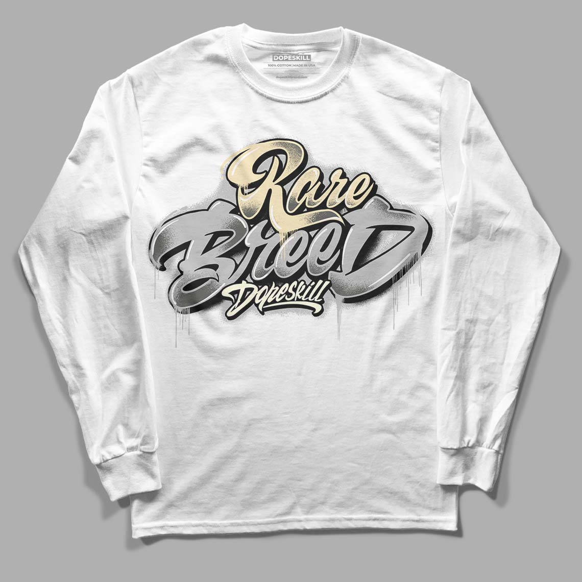 Jordan 4 Retro SE Craft Photon Dust DopeSkill Long Sleeve T-Shirt Rare Breed Type Graphic Streetwear  - White 