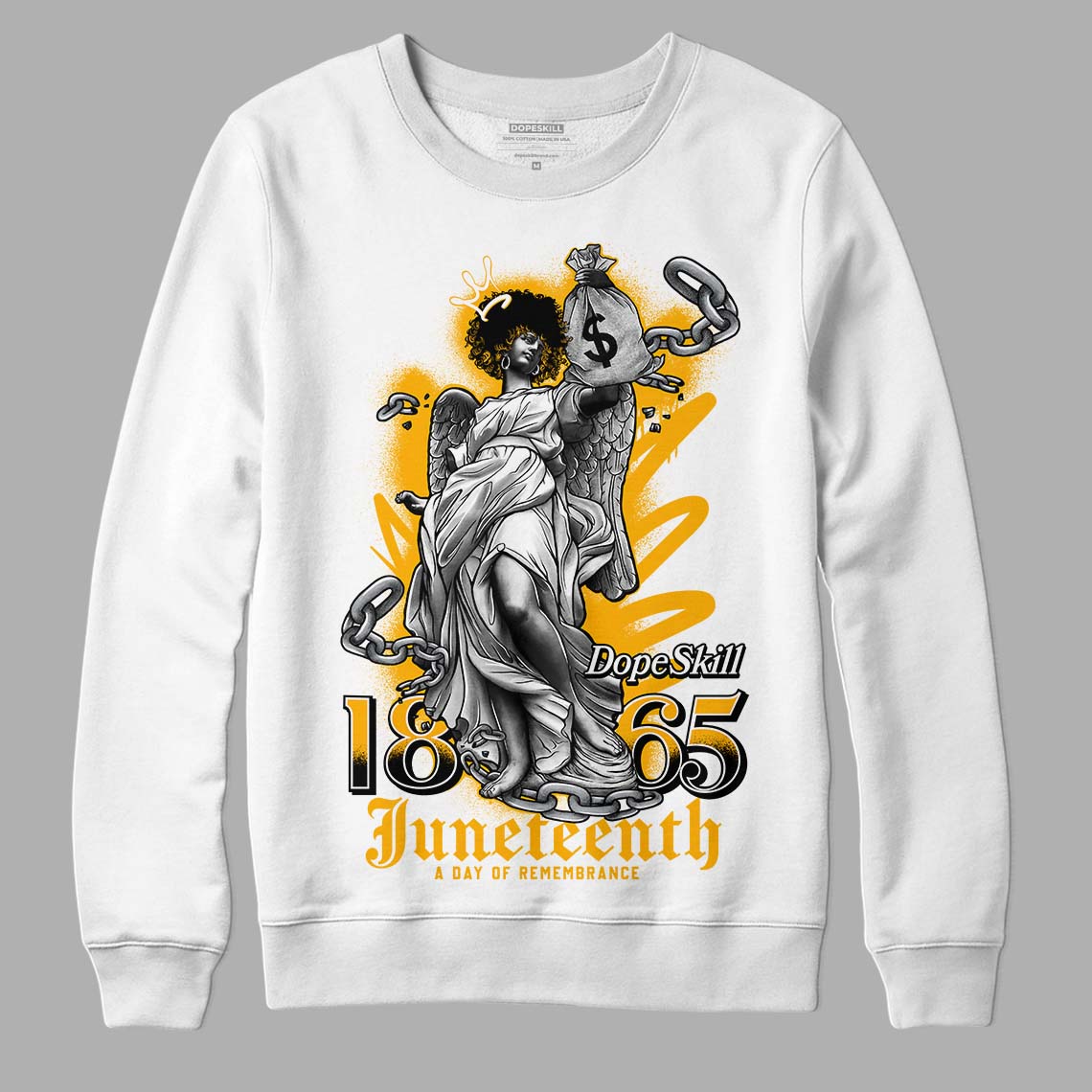 Goldenrod Dunk DopeSkill Sweatshirt Juneteenth Graphic - White 