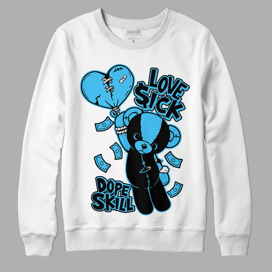 University Blue 13s DopeSkill Sweatshirt Love Sick Graphic - White 