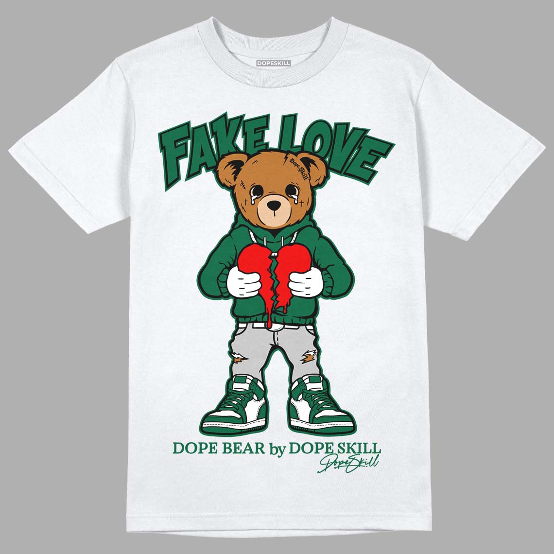 Gorge Green 1s DopeSkill T-Shirt Fake Love Graphic - White 