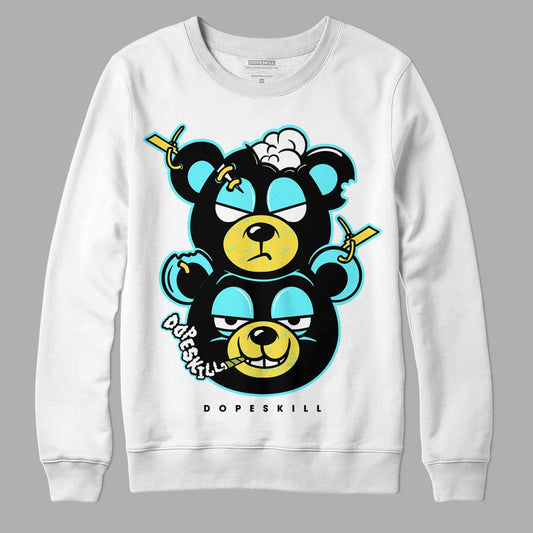 Aqua 5s DopeSkill Sweatshirt New Double Bear Graphic - White 