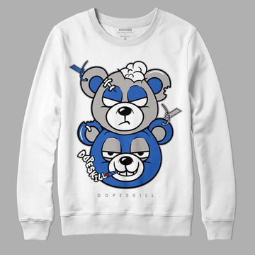 True Blue 1s DopeSkill Sweatshirt New Double Bear Graphic - White