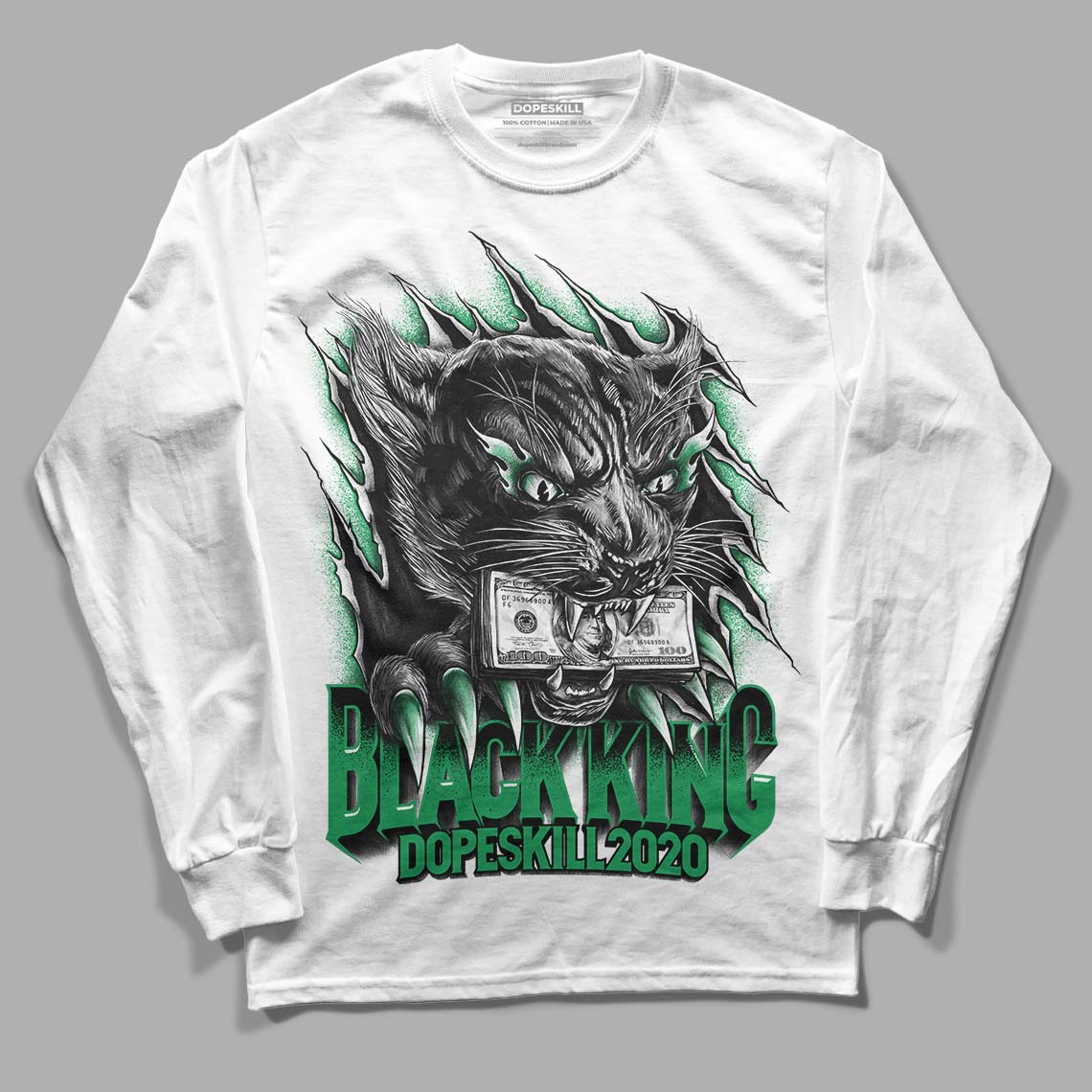 Jordan 1 Low Lucky Green DopeSkill Long Sleeve T-Shirt Black King Graphic Streetwear - White