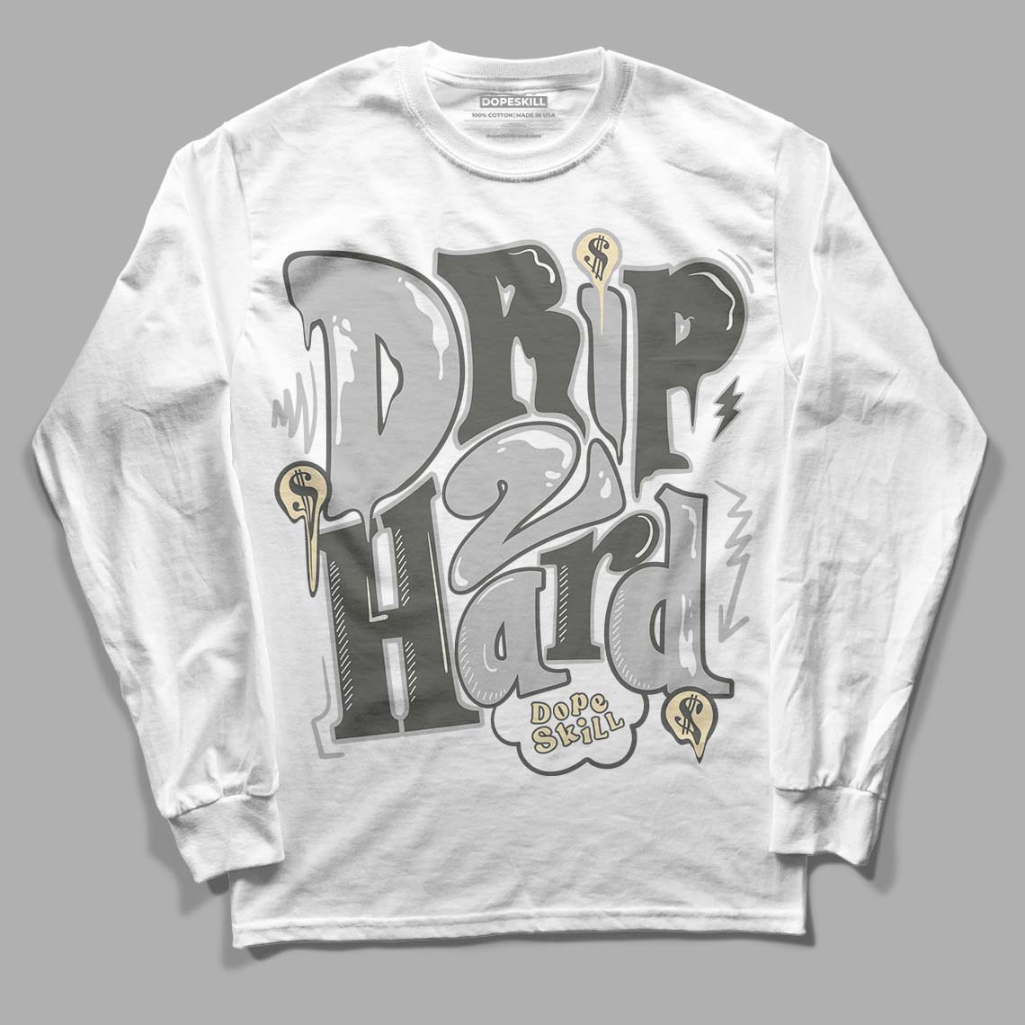 Jordan 4 Retro SE Craft Photon Dust DopeSkill Long Sleeve T-Shirt Drip Too Hard Graphic Streetwear - White 