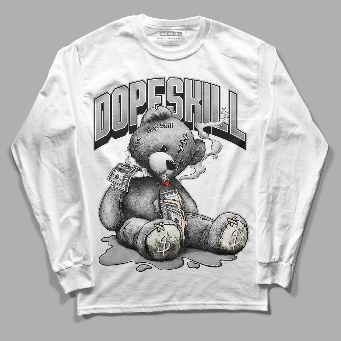 Jordan 4 Retro SE Craft Photon Dust DopeSkill Long Sleeve T-Shirt Sick Bear Graphic Streetwear  - White 