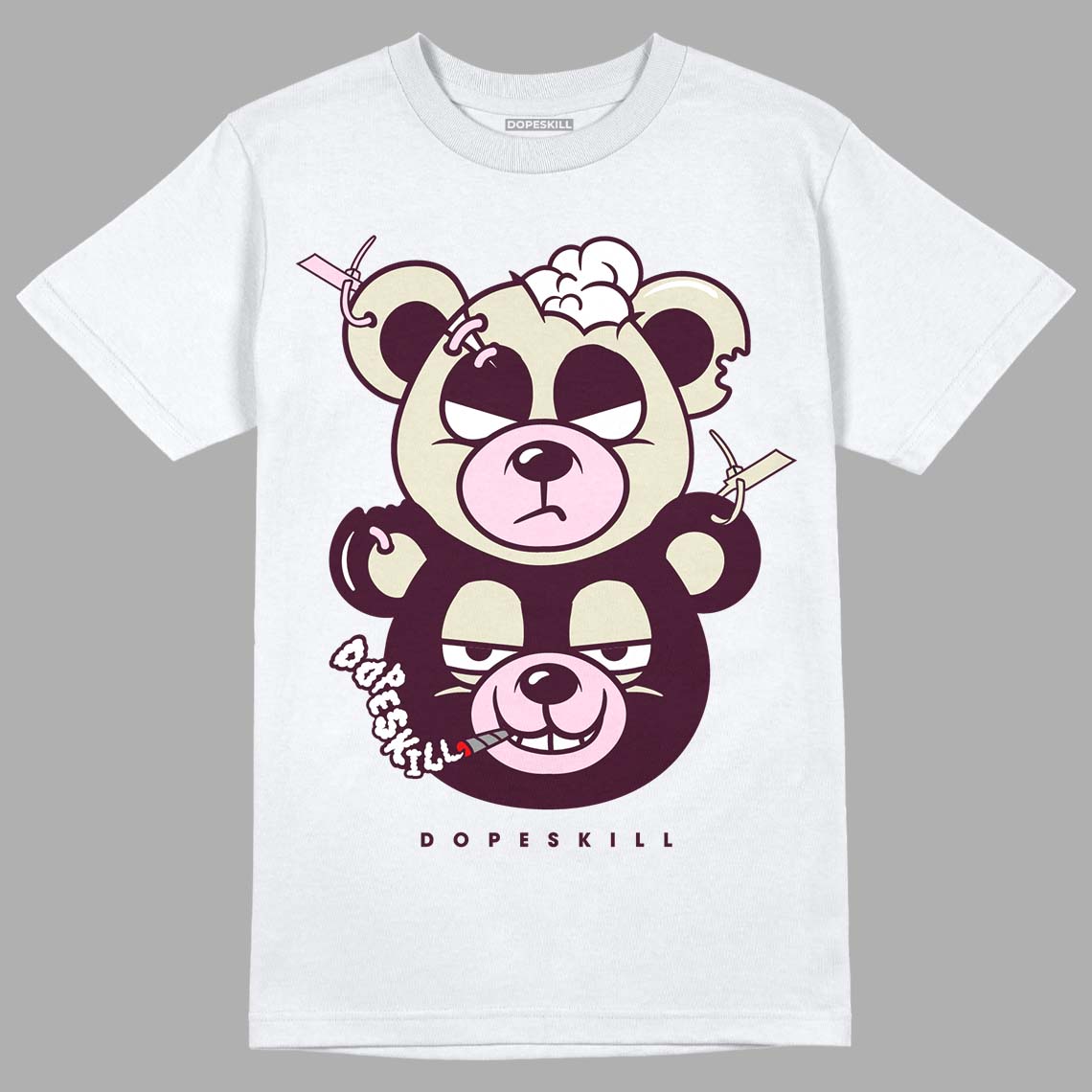 Dunk Low Night Maroon and Medium Soft Pink DopeSkill T-Shirt New Double Bear Graphic Streetwear - White 