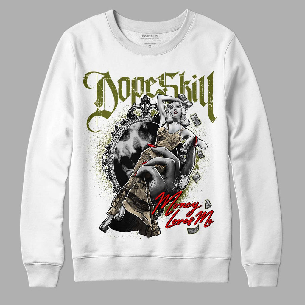 Travis Scott x Jordan 1 Low OG “Olive” DopeSkill Sweatshirt Money Loves Me Graphic Streetwear - White