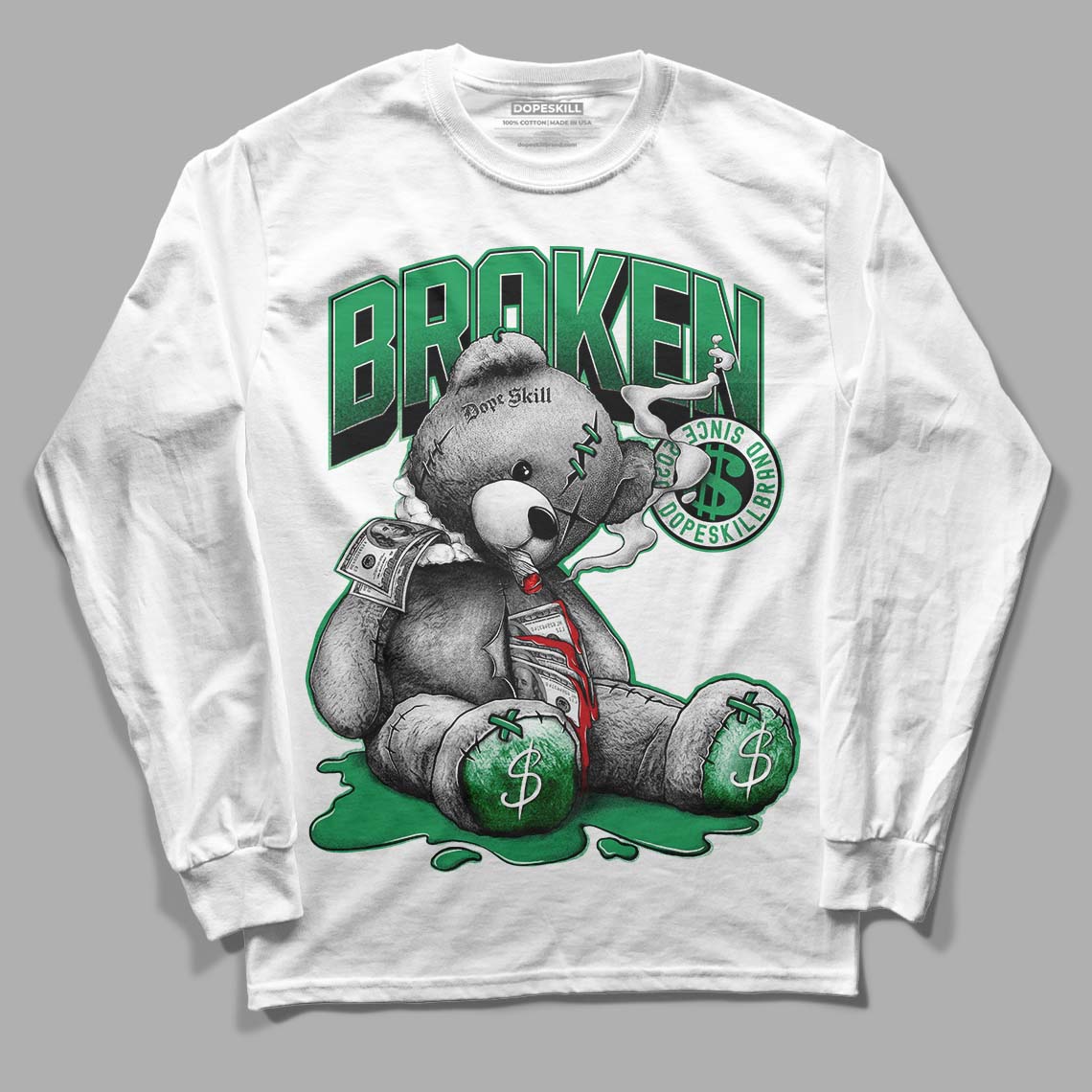 Jordan 1 Low Lucky Green DopeSkill Long Sleeve T-Shirt Sick Bear Graphic Streetwear - White