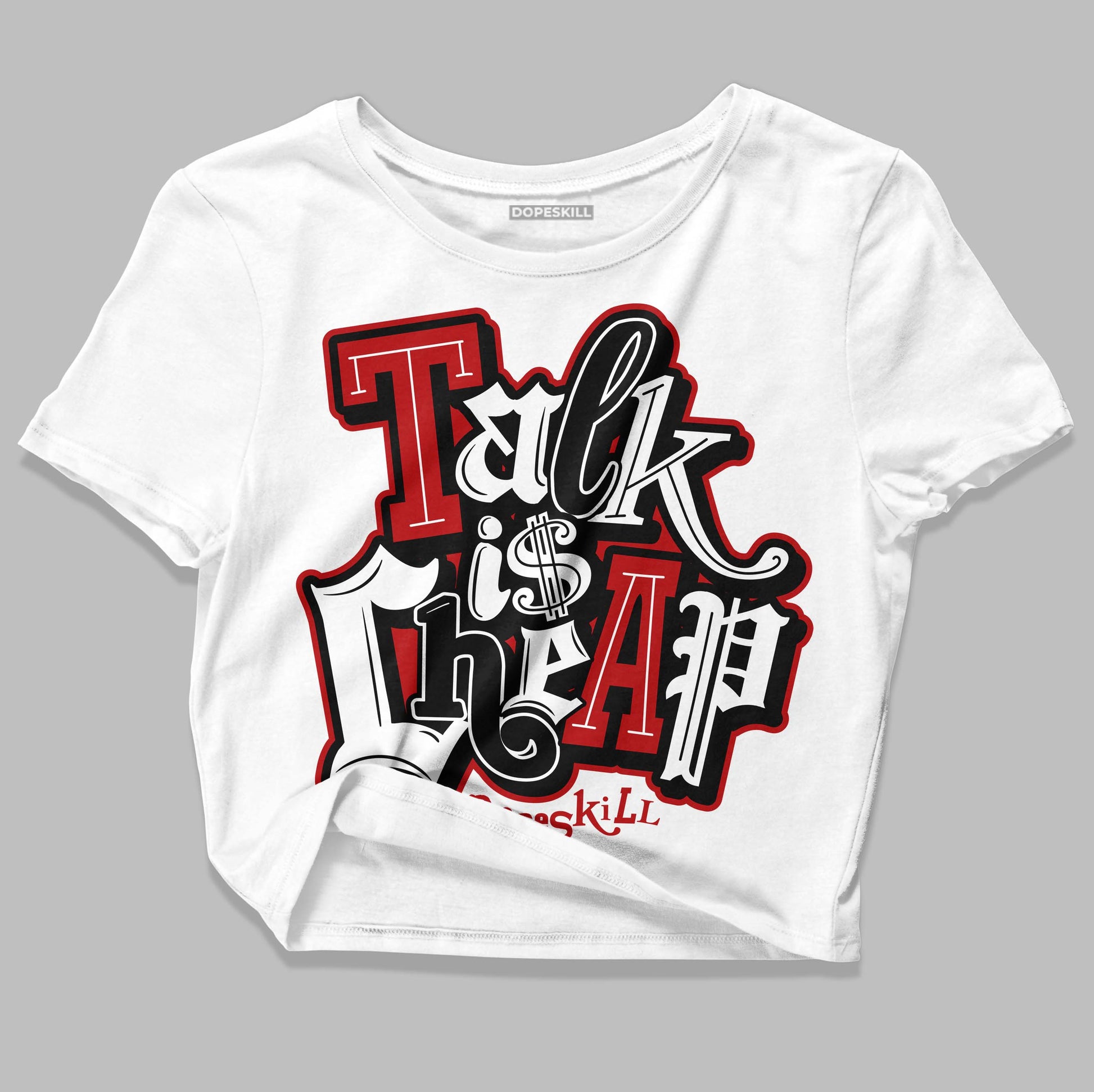 Playoffs 13s DopeSkill Women's Crop Top Talk Is Chip Graphic - White 