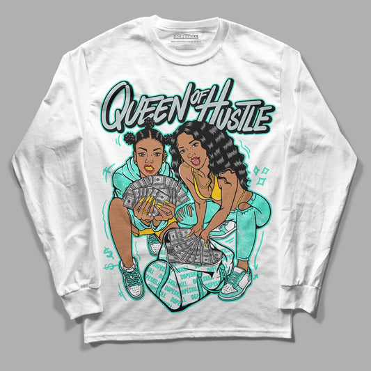 New Emerald 1s DopeSkill Long Sleeve T-Shirt Queen Of Hustle Graphic - White 