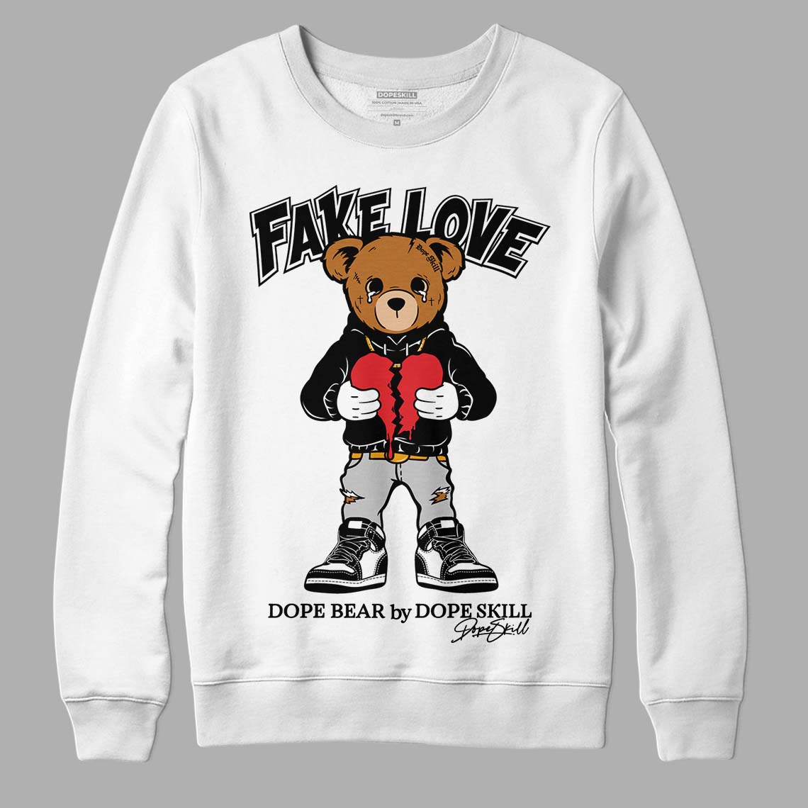 Jordan 1 High 85 Black White DopeSkill Sweatshirt Fake Love Graphic Streetwear  - White 