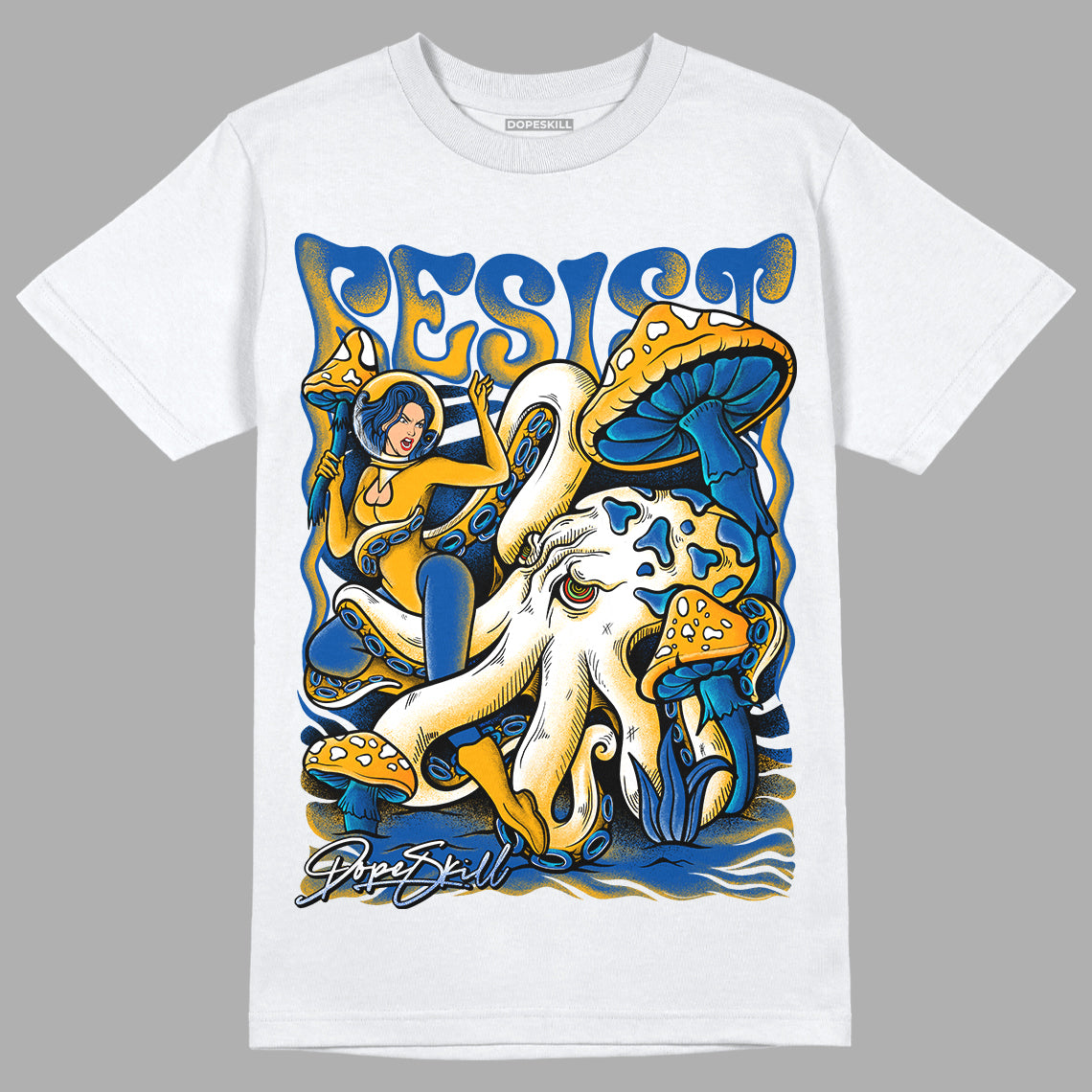 Dunk Blue Jay and University Gold DopeSkill T-Shirt Resist Graphic Streetwear - White