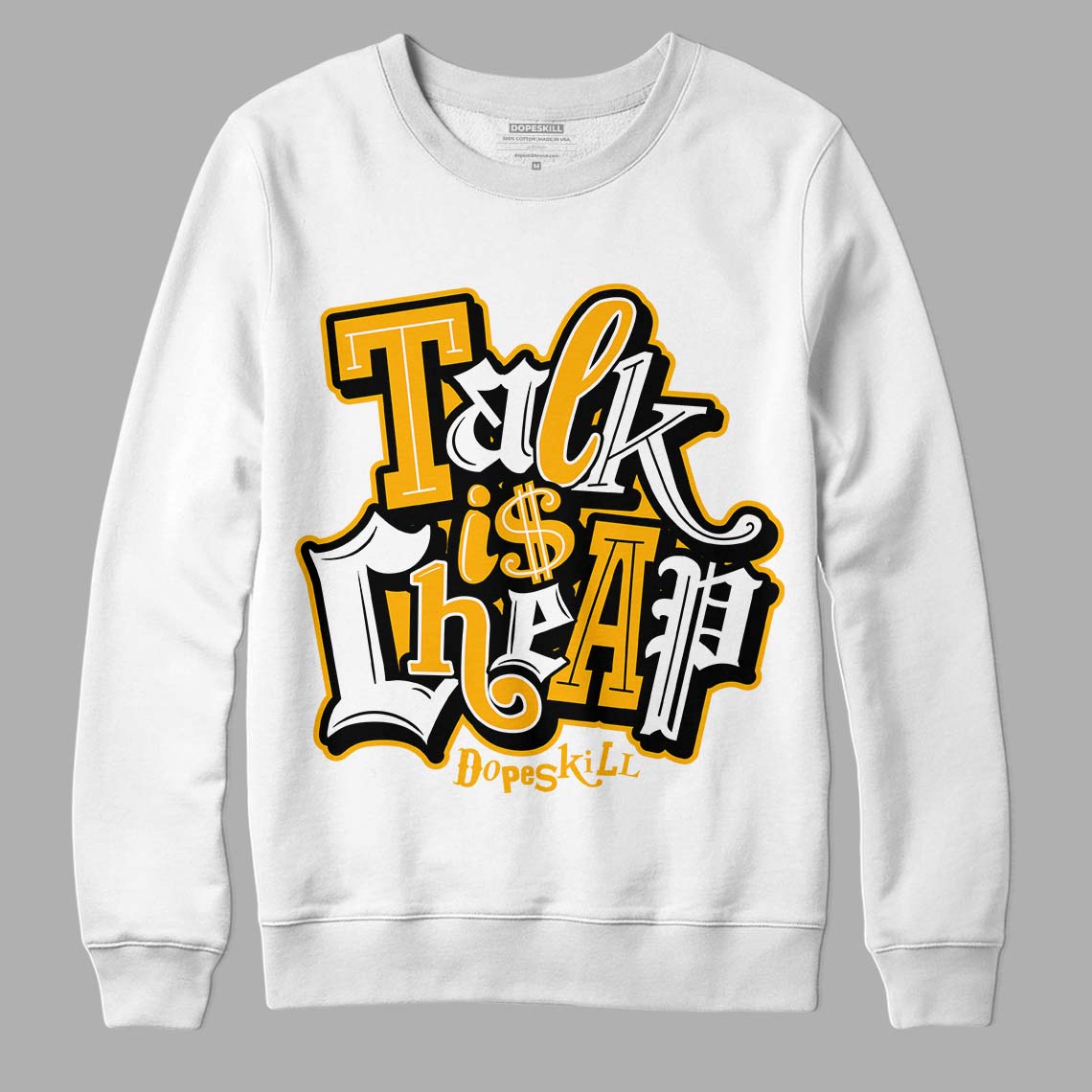 Goldenrod Dunk DopeSkill Sweatshirt Talk Is Chip Graphic - White