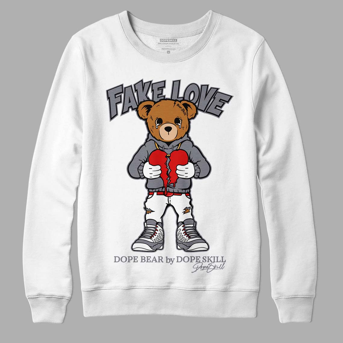 Fire Red 9s DopeSkill Sweatshirt Fake Love Graphic - White 