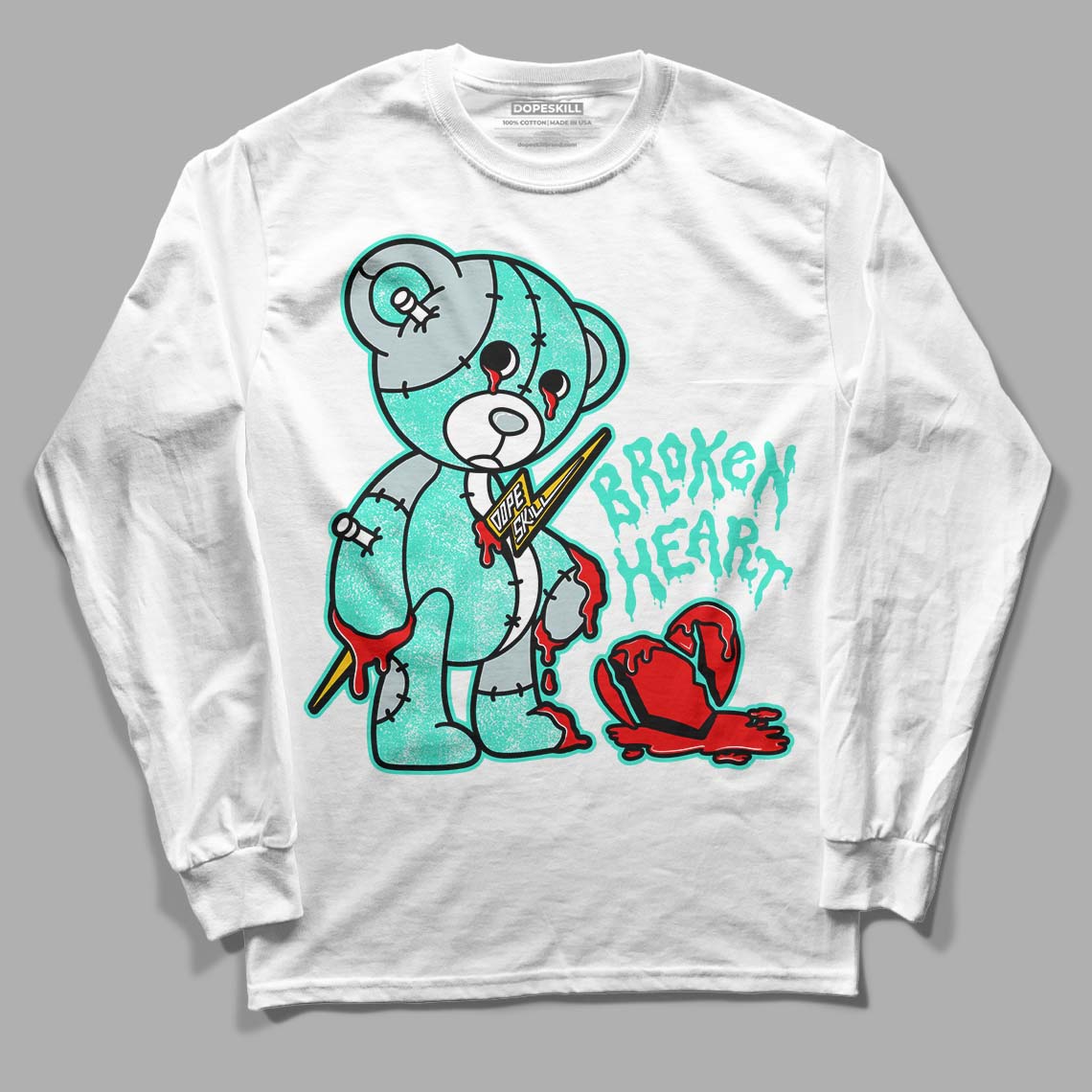 New Emerald 1s DopeSkill Long Sleeve T-Shirt Broken Heart Graphic - White 