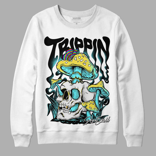 Aqua 5s DopeSkill Sweatshirt Trippin Graphic - White