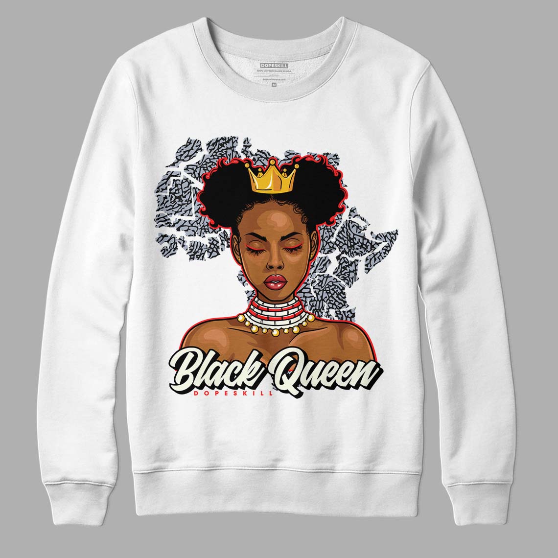 Jordan 3 Retro White Cement Reimagined DopeSkill Sweatshirt Black Queen Graphic Streetwear - White