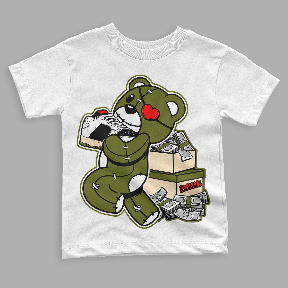 Travis Scott x Jordan 1 Low OG “Olive” DopeSkill Toddler Kids T-shirt Bear Steals Sneaker Graphic Streetwear - White