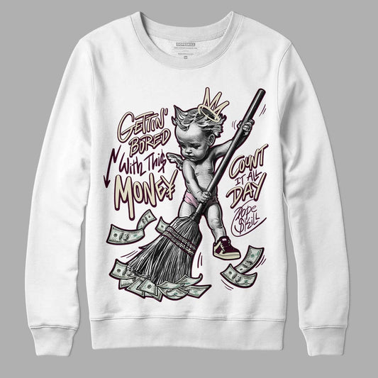 Dunk Low Night Maroon and Medium Soft Pink DopeSkill Sweatshirt Gettin Bored With This Money Graphic Streetwear - White 