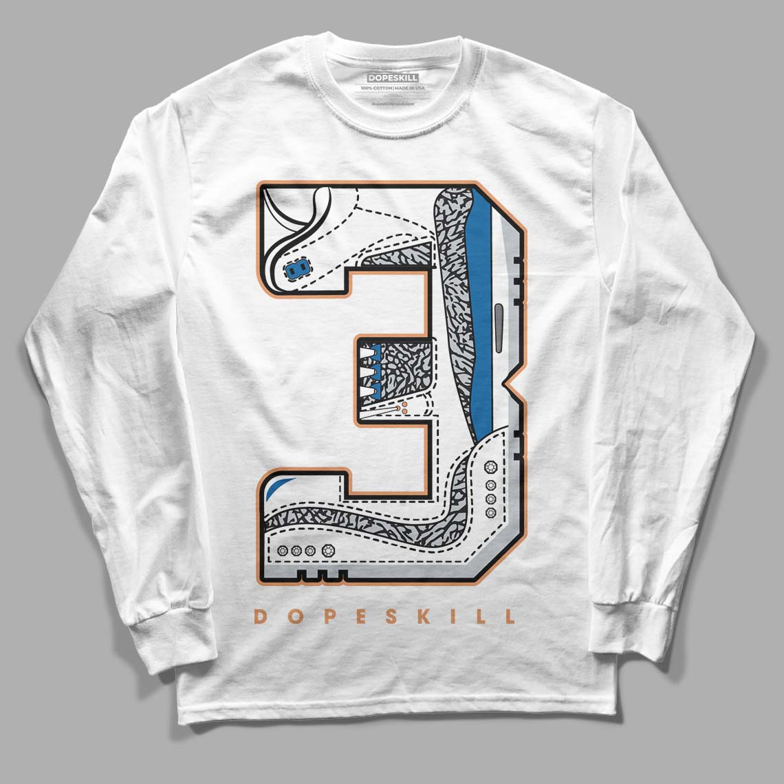 Jordan 3 Retro Wizards DopeSkill Long Sleeve T-Shirt No.3 Graphic Streetwear - White 