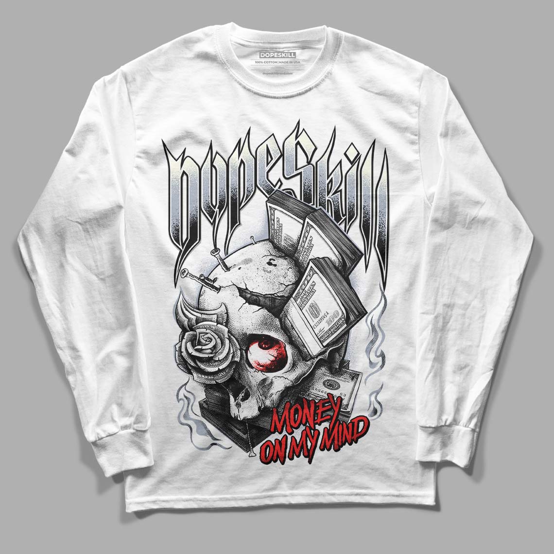 Jordan 3 Retro White Cement Reimagined DopeSkill Long Sleeve T-Shirt Money On My Mind Graphic Streetwear - White