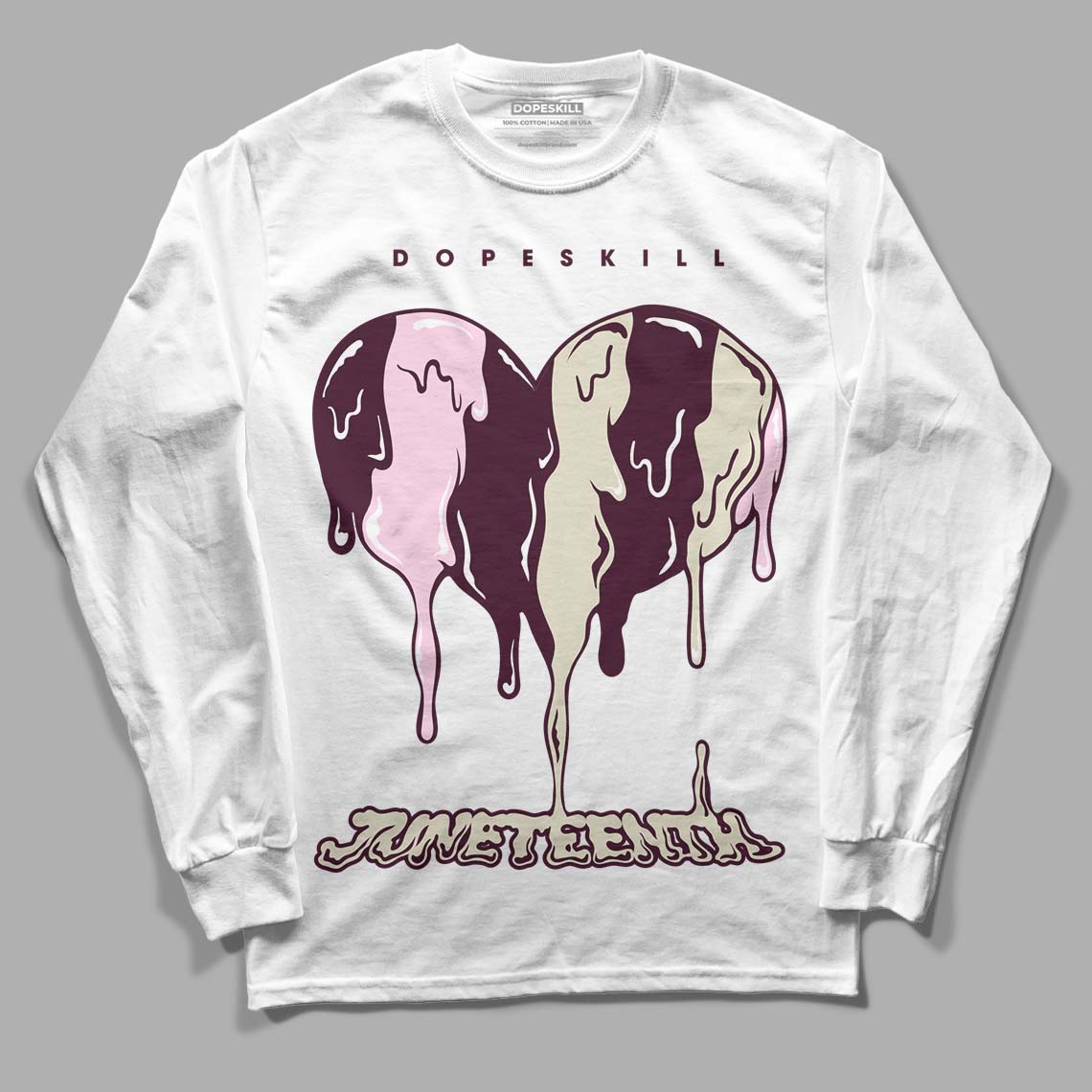 Dunk Low Night Maroon and Medium Soft Pink DopeSkill Long Sleeve T-Shirt Juneteenth Heart Graphic Streetwear - White 