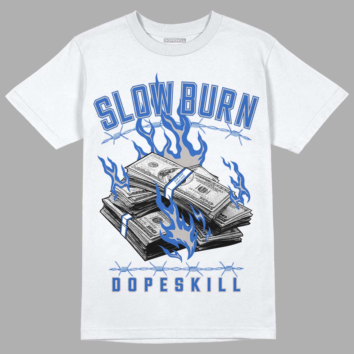 True Blue 1s DopeSkill T-Shirt Slow Burn Graphic - White