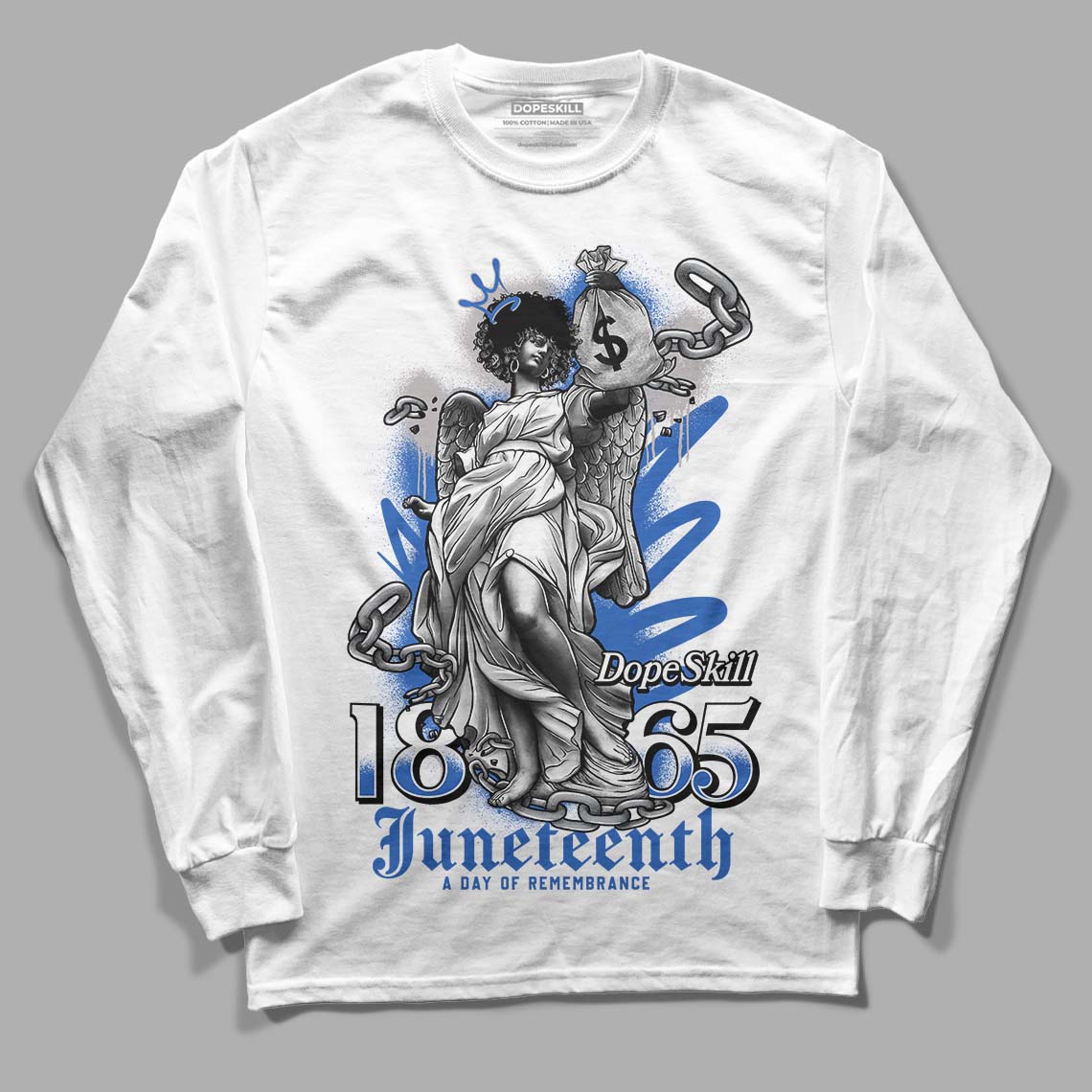 True Blue 1s DopeSkill Long Sleeve T-Shirt Juneteenth Graphic - White