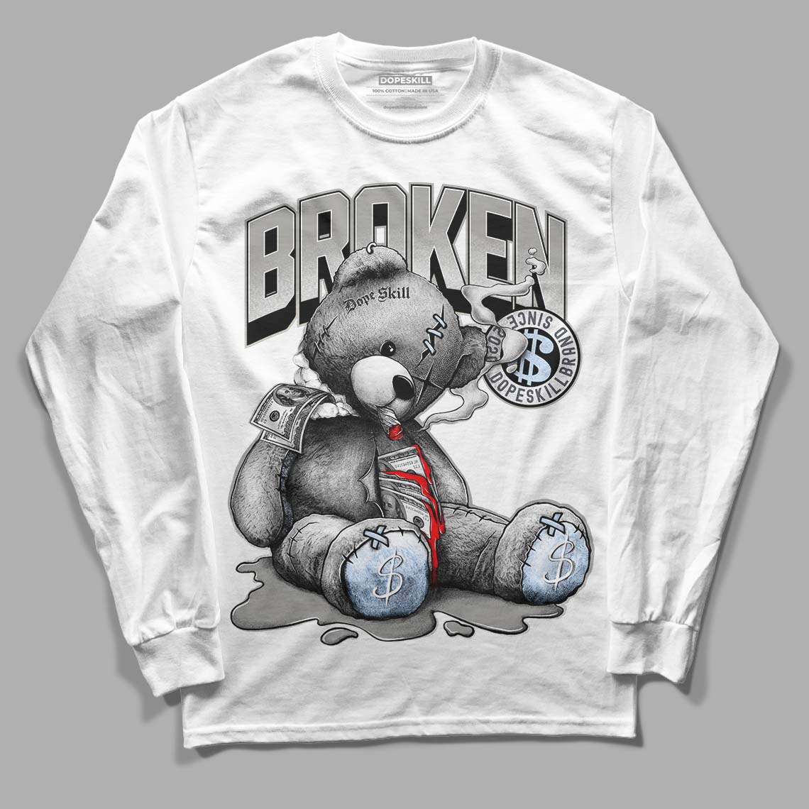 Jordan 6 Retro Cool Grey DopeSkill Long Sleeve T-Shirt Sick Bear Graphic Streetwear - White