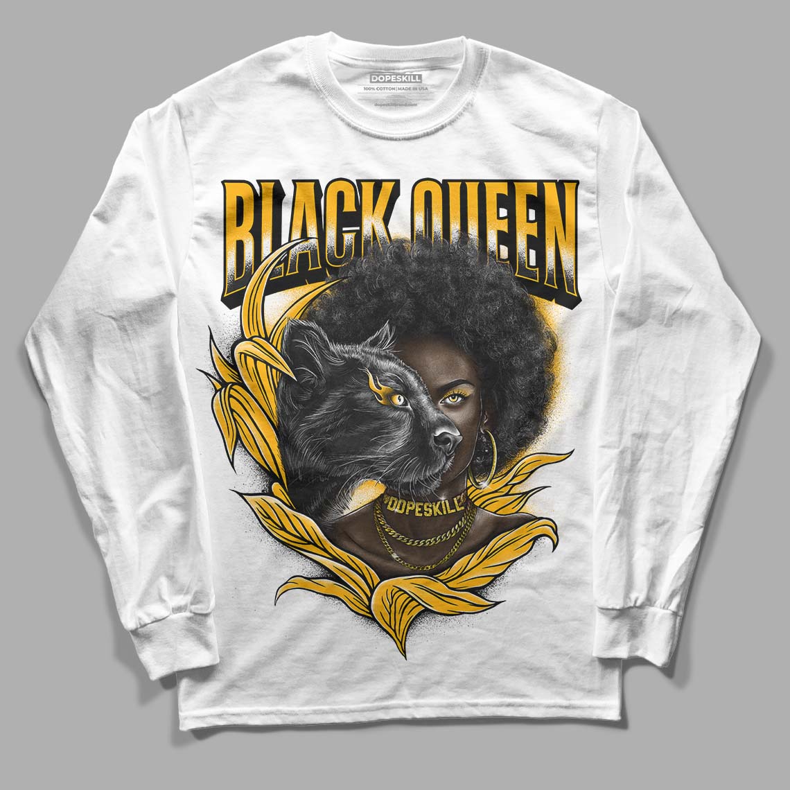 Goldenrod Dunk DopeSkill Long Sleeve T-Shirt New Black Queen Graphic - White 