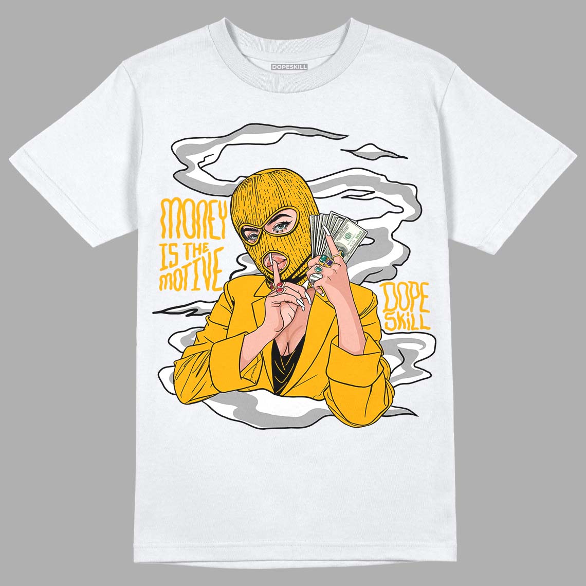 Goldenrod Dunk DopeSkill T-Shirt Money Is The Motive Graphic - White 