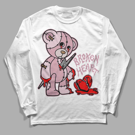 Dunk Low Teddy Bear Pink DopeSkill Long Sleeve T-Shirt Broken Heart Graphic - White 