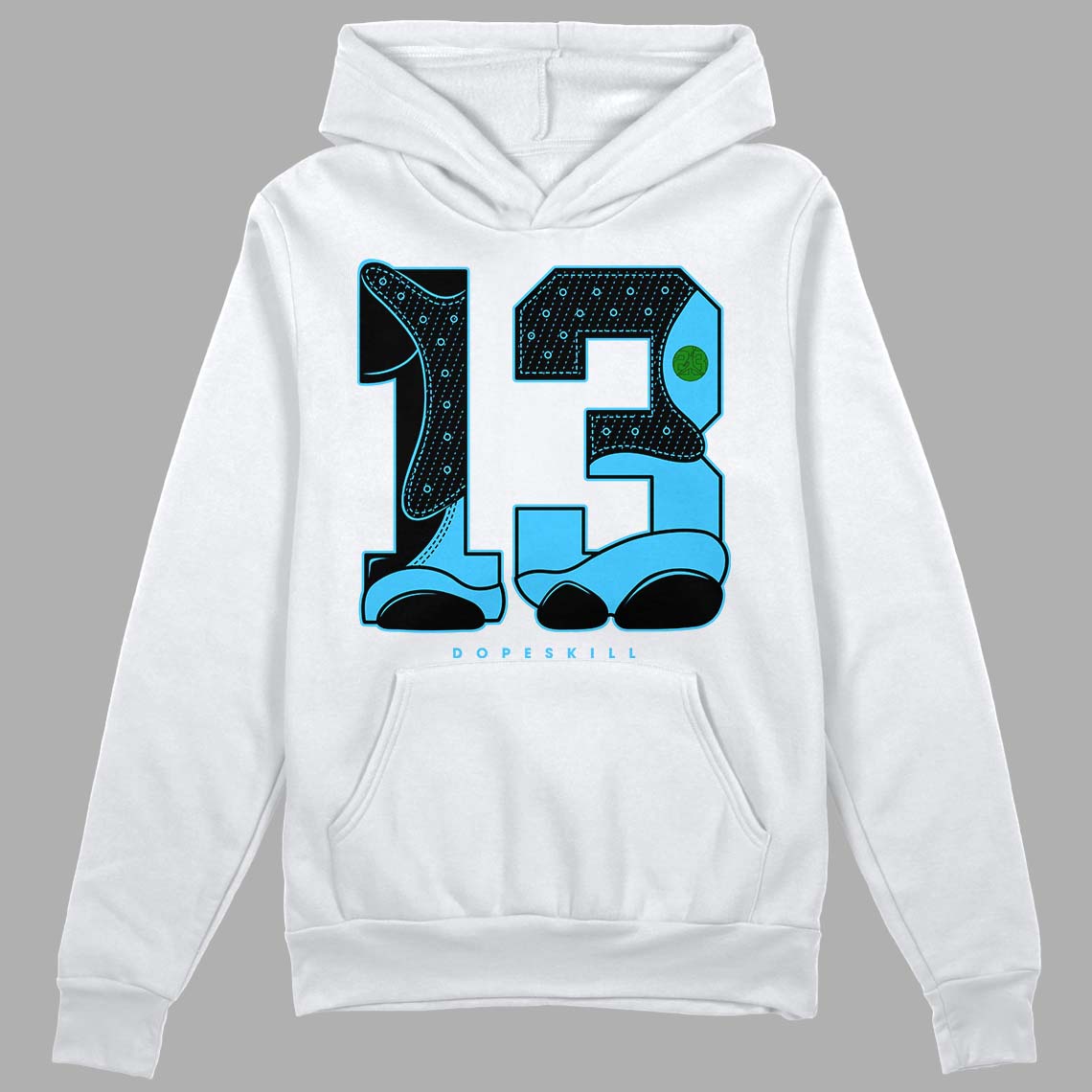 University Blue 13s DopeSkill Hoodie Sweatshirt No.13 Graphic - White 
