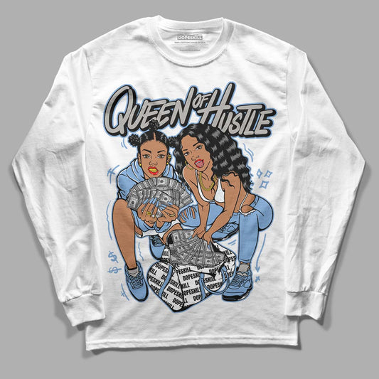 Jordan 5 Retro University Blue DopeSkill Long Sleeve T-Shirt Queen Of Hustle Graphic Streetwear - White