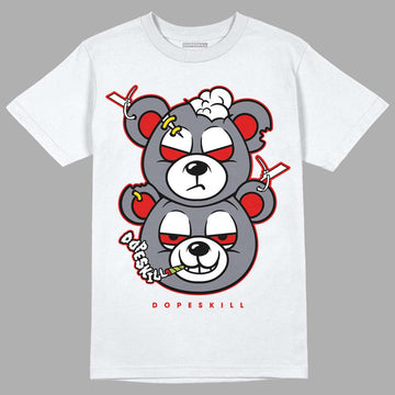 Fire Red 9s DopeSkill T-Shirt New Double Bear Graphic - White 