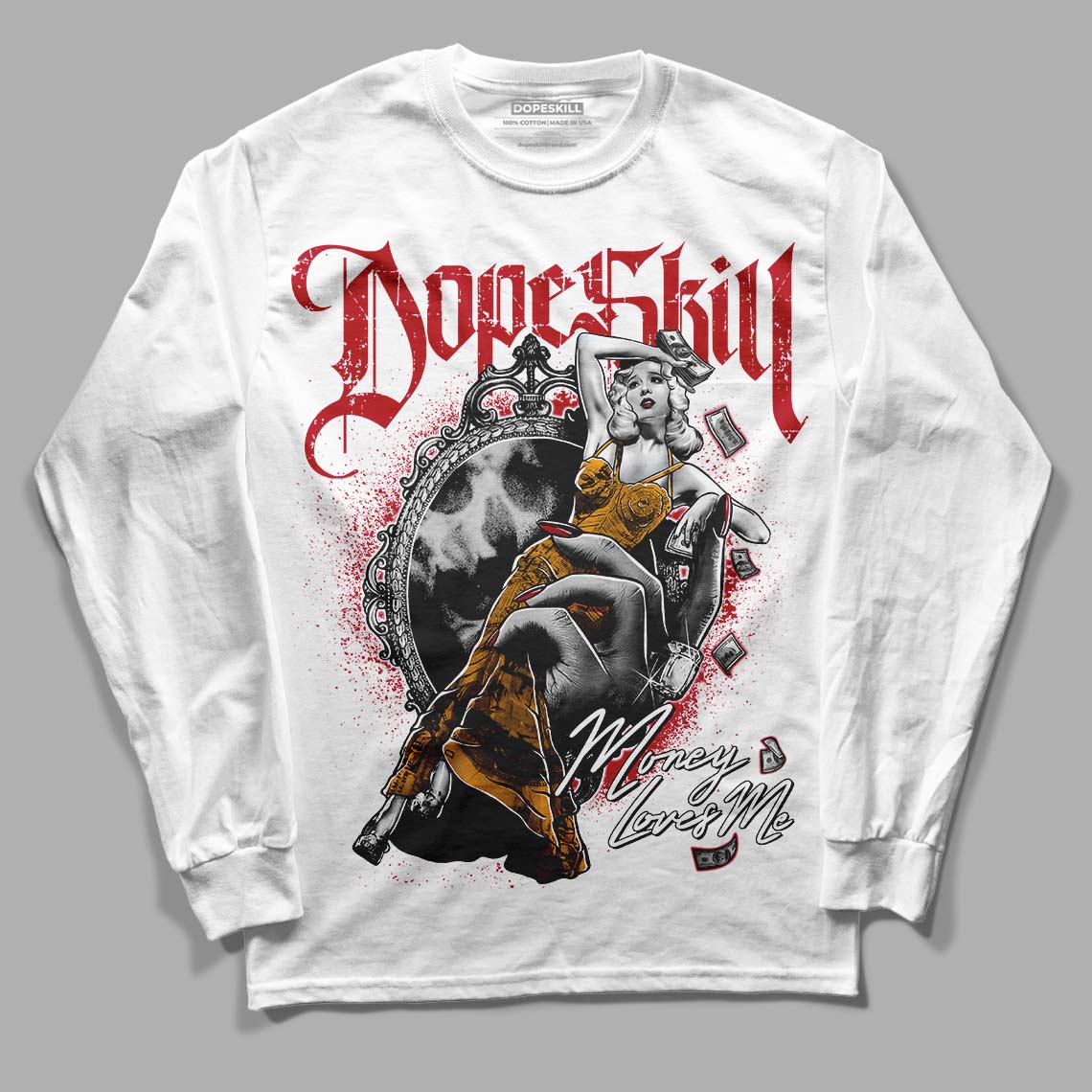 Cardinal 7s DopeSkill Long Sleeve T-Shirt Money Loves Me Graphic - White 