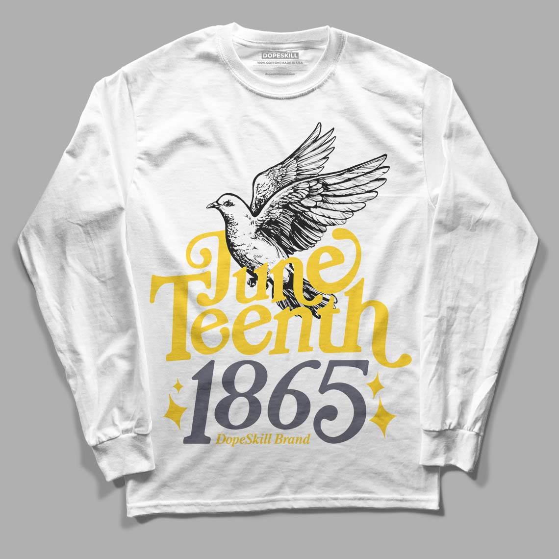 Jordan 4 Lightning DopeSkill Long Sleeve T-Shirt Juneteenth 1865 Graphic Streetwear - White