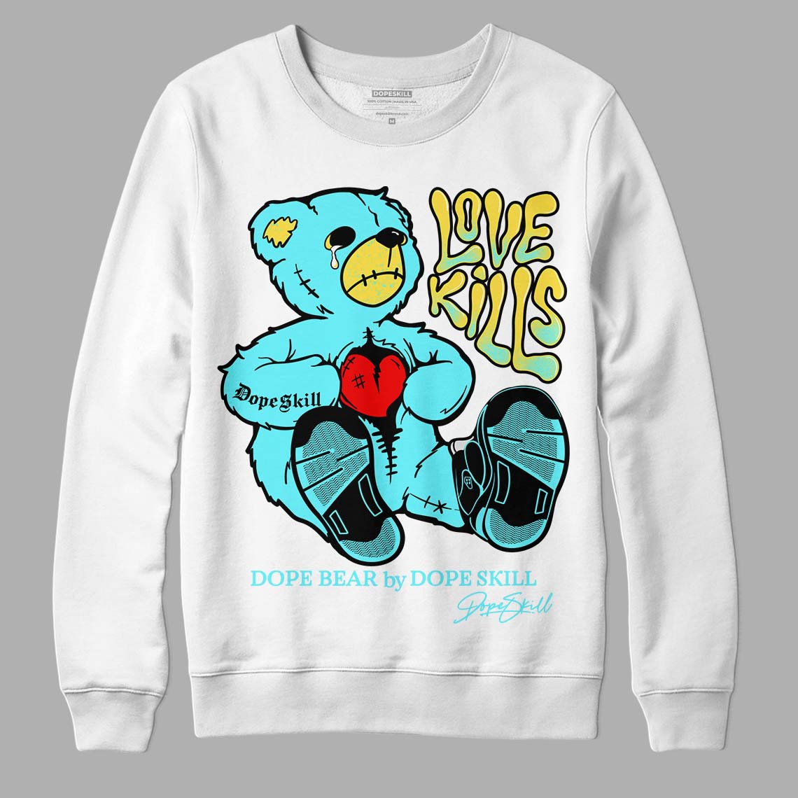 Aqua 5s DopeSkill Sweatshirt Love Kills Graphic - White