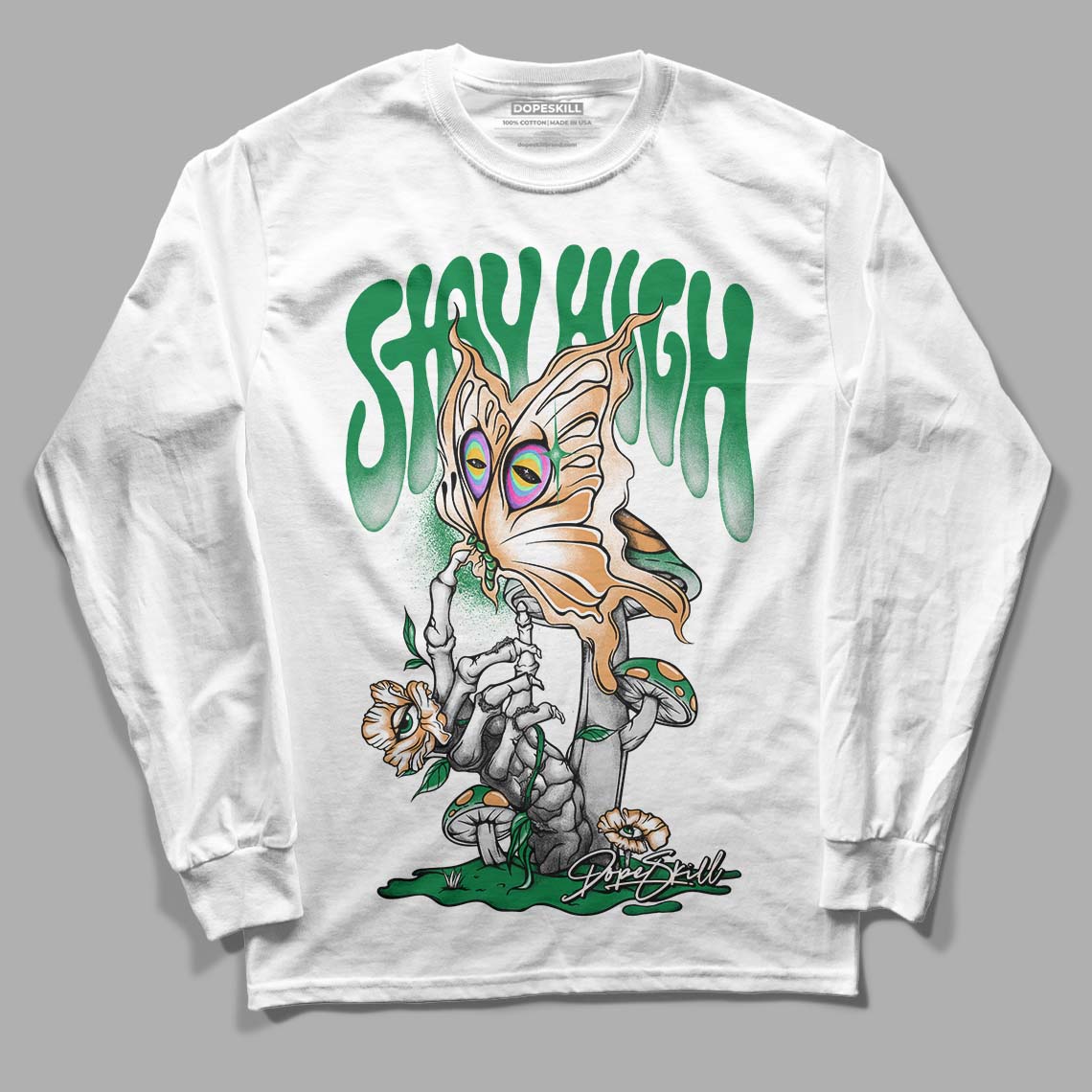 Nike SB x Jordan 4 “Pine Green” DopeSkill Long Sleeve T-Shirt Stay High Graphic Streetwear - White