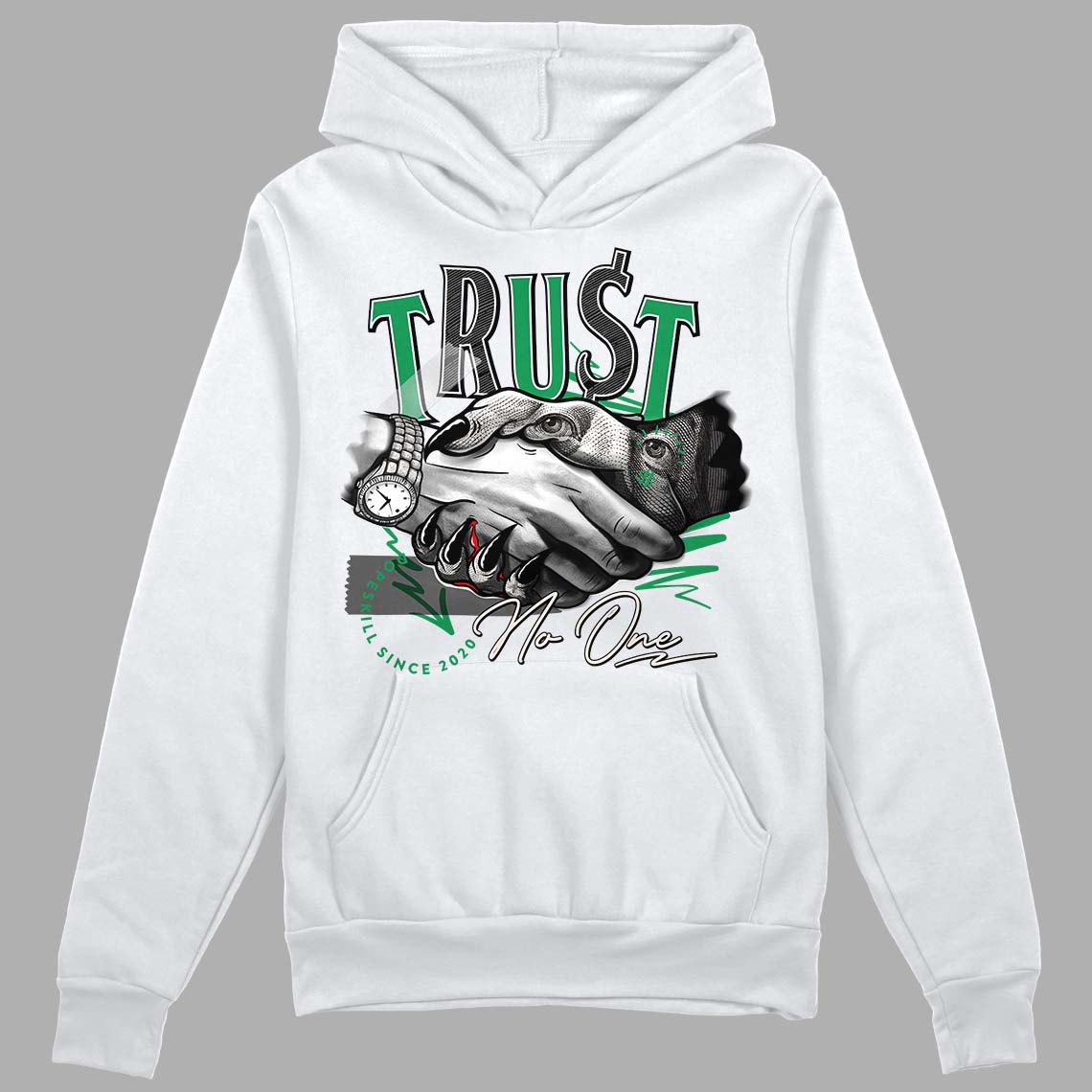 Jordan 2 Retro Lucky Green DopeSkill Hoodie Sweatshirt Trust No One Graphic Streetwear  - White