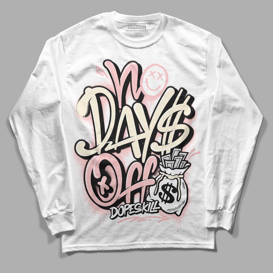 Jordan 1 High OG WMNS Washed Pink DopeSkill Long Sleeve T-Shirt No Days Off Graphic Streetwear - White