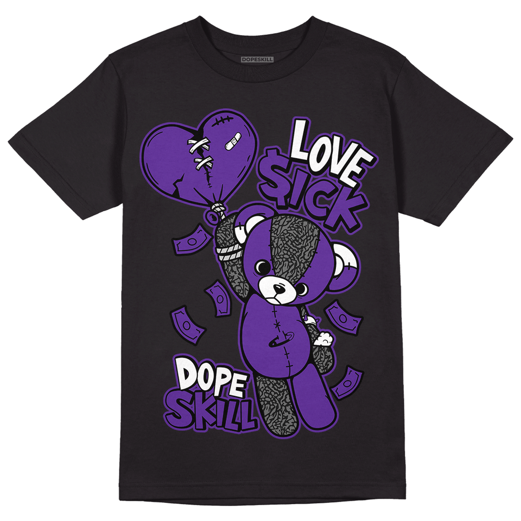 Jordan 3 Dark Iris DopeSkill T-Shirt Love Sick Graphic - Black
