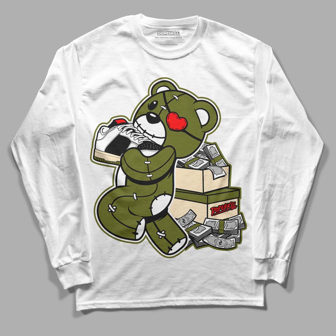 Travis Scott x Jordan 1 Low OG “Olive” DopeSkill Long Sleeve T-Shirt Bear Steals Sneaker Graphic Streetwear - White 