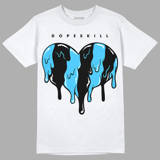 University Blue 13s DopeSkill T-Shirt Slime Drip Heart Graphic - White 