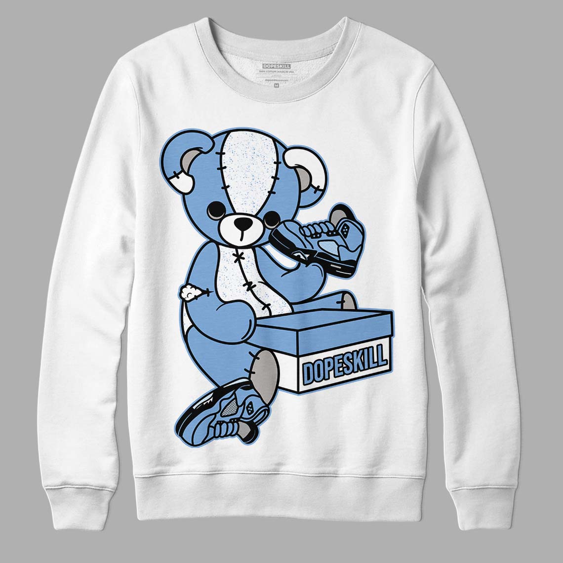 Jordan 5 Retro University Blue DopeSkill Sweatshirt Sneakerhead BEAR Graphic Streetwear - White 