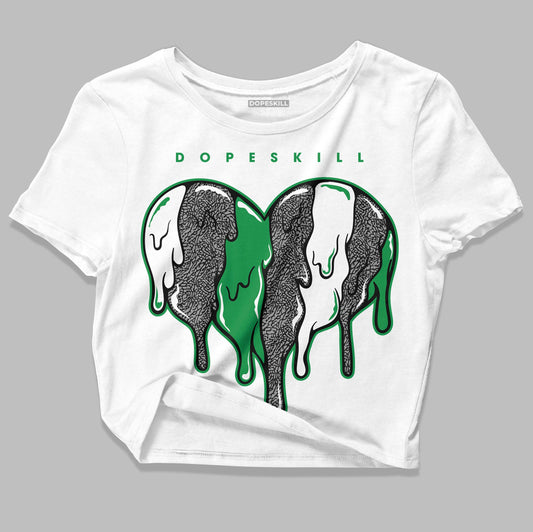 Jordan 3 WMNS “Lucky Green” DopeSkill Women's Crop Top Slime Drip Heart Graphic Streetwear - White