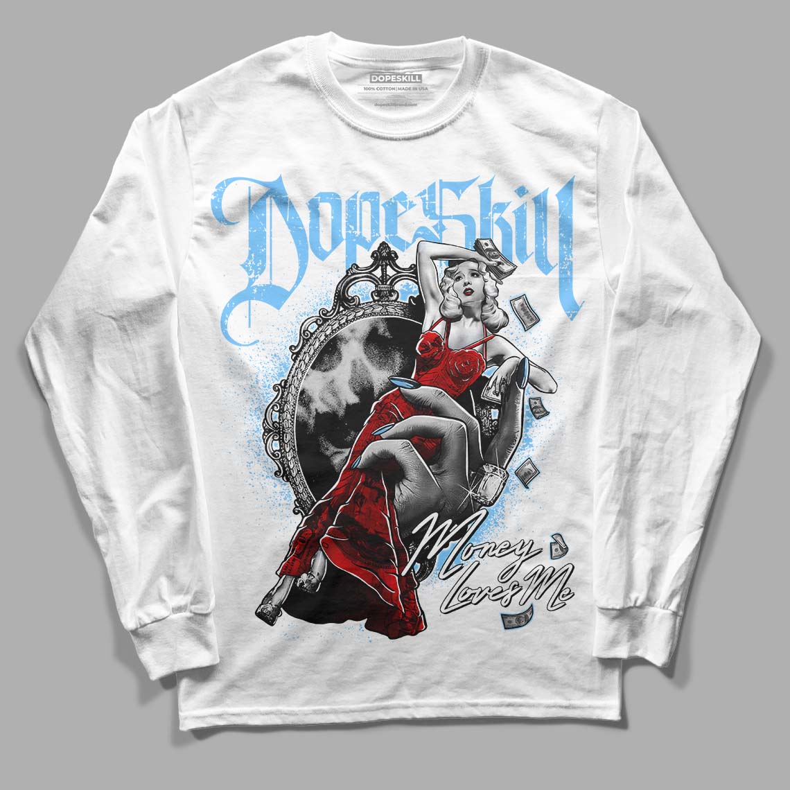 Travis Scott x Jordan 4 Retro 'Cactus Jack' DopeSkill Long Sleeve T-Shirt Money Loves Me Graphic Streetwear  - White 