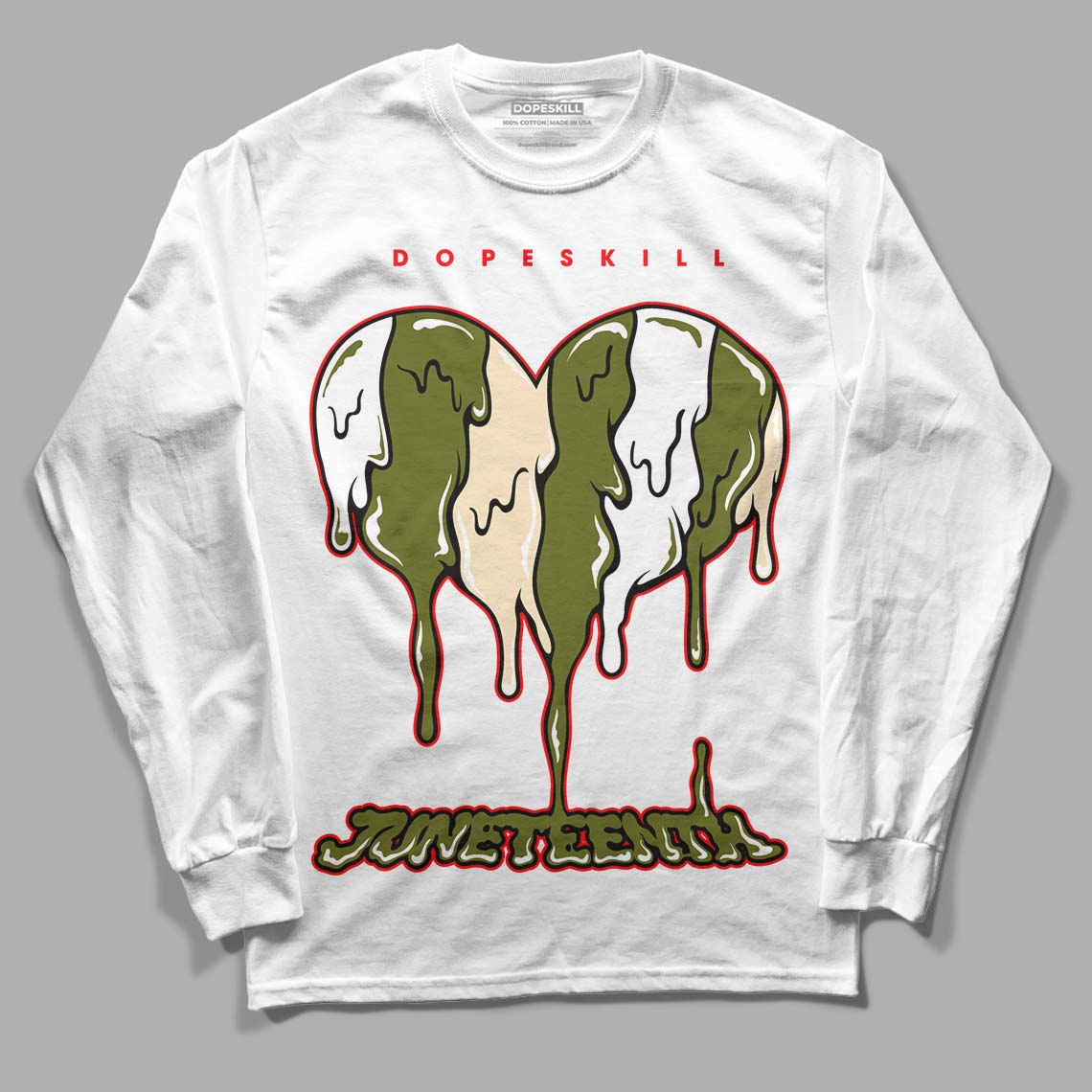 Travis Scott x Jordan 1 Low OG “Olive” DopeSkill Long Sleeve T-Shirt Juneteenth Heart Graphic Streetwear - White