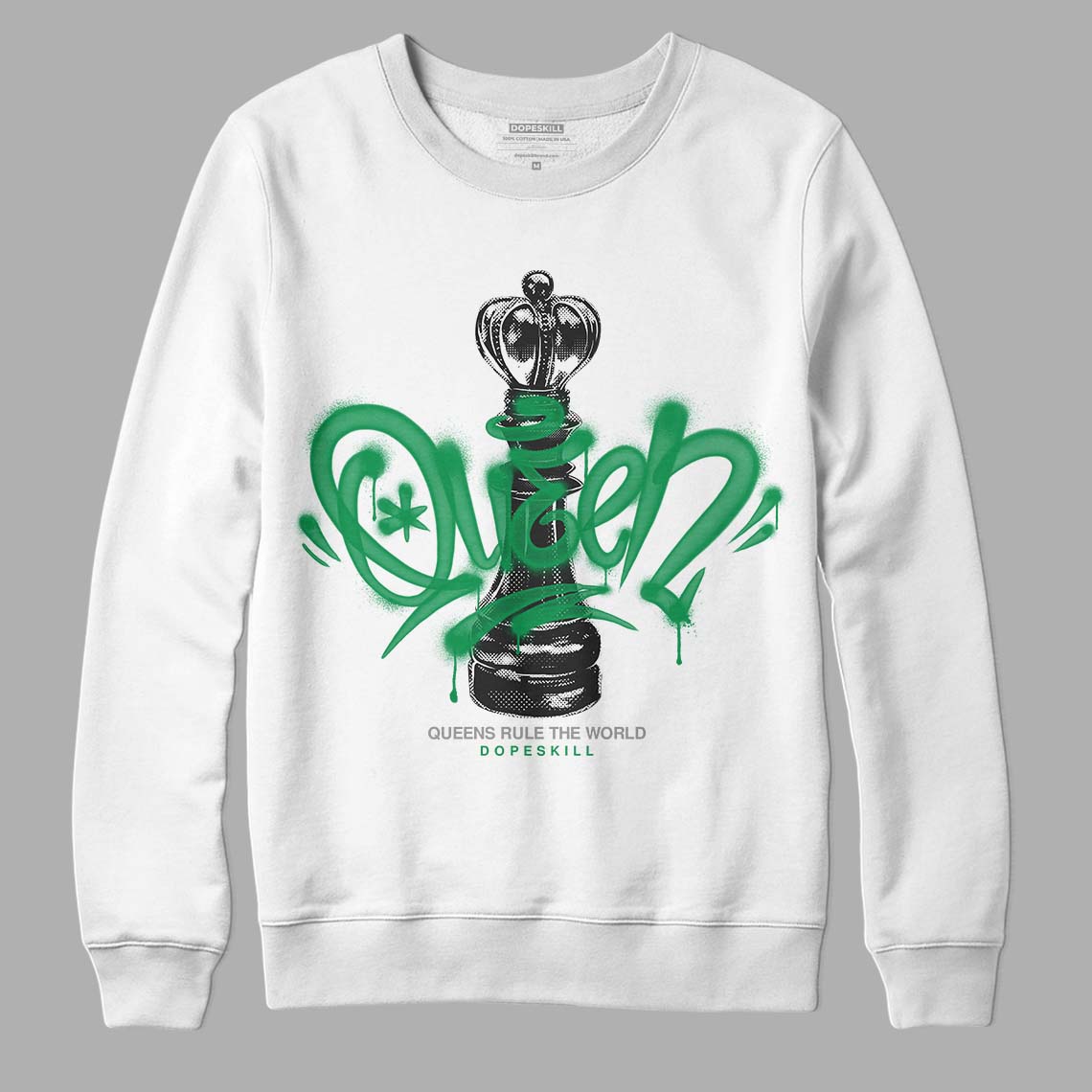 Jordan 3 WMNS “Lucky Green” DopeSkill Sweatshirt Queen Chess Graphic Streetwear - White